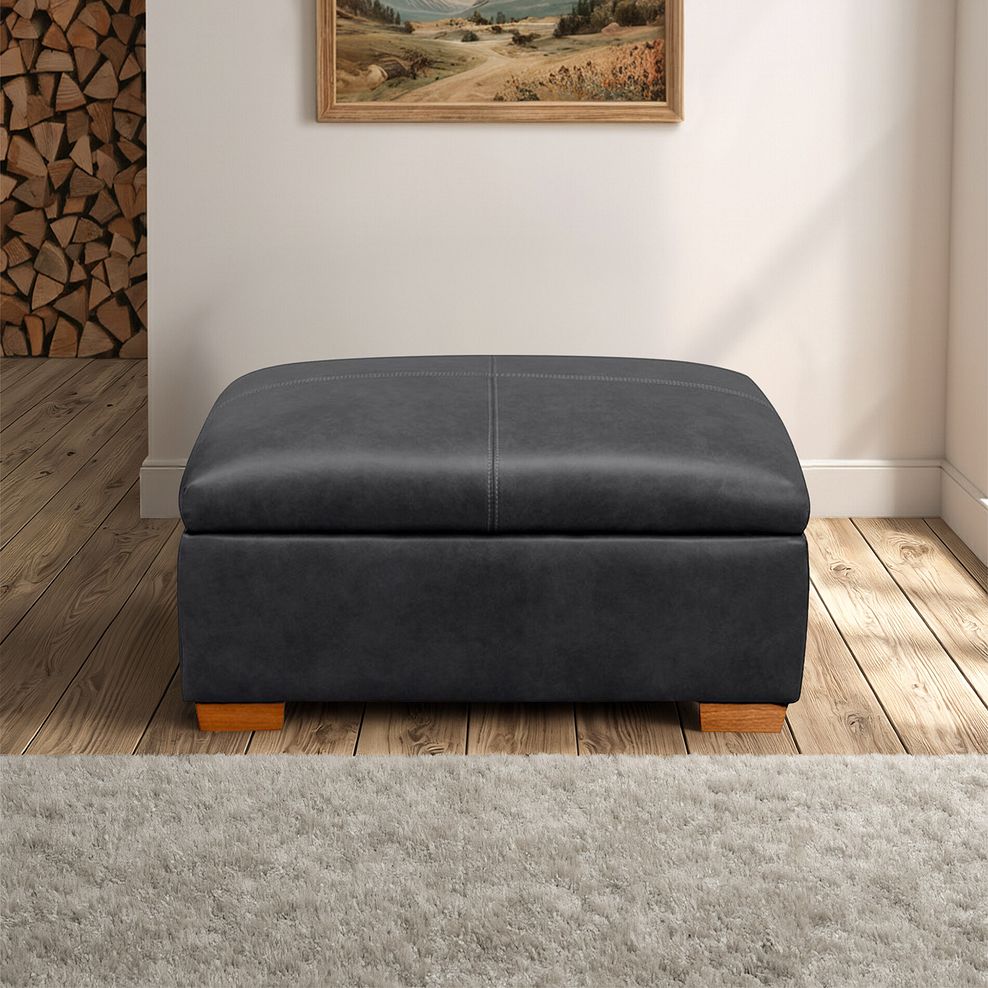 Iver Storage Footstool in Amara Black Leather 1
