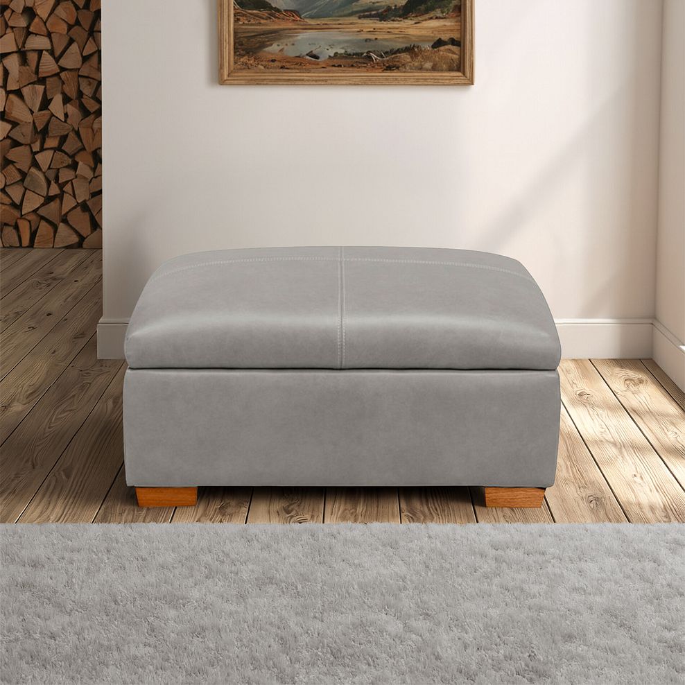 Iver Storage Footstool in Amara Light Grey Leather 1