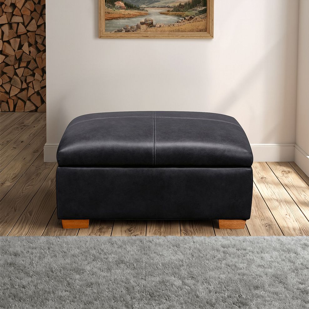 Iver Storage Footstool in Odyssey Black Leather 1