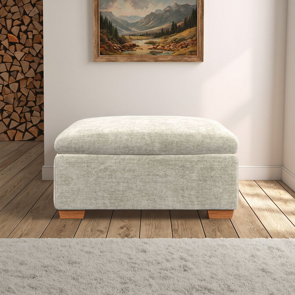 Iver Storage Footstool in Plush Beige Fabric 1