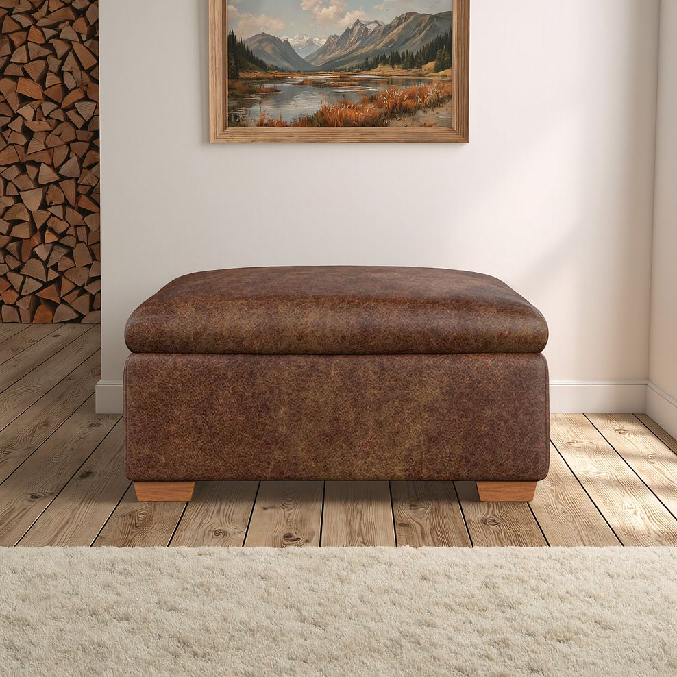Iver Storage Footstool in Ranch Dark Brown Fabric 1