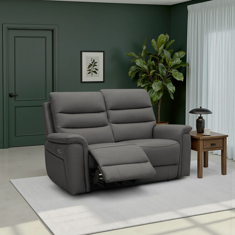 Jarrod 2 Seater Electric Recliner in Elephant Grey Leather 1