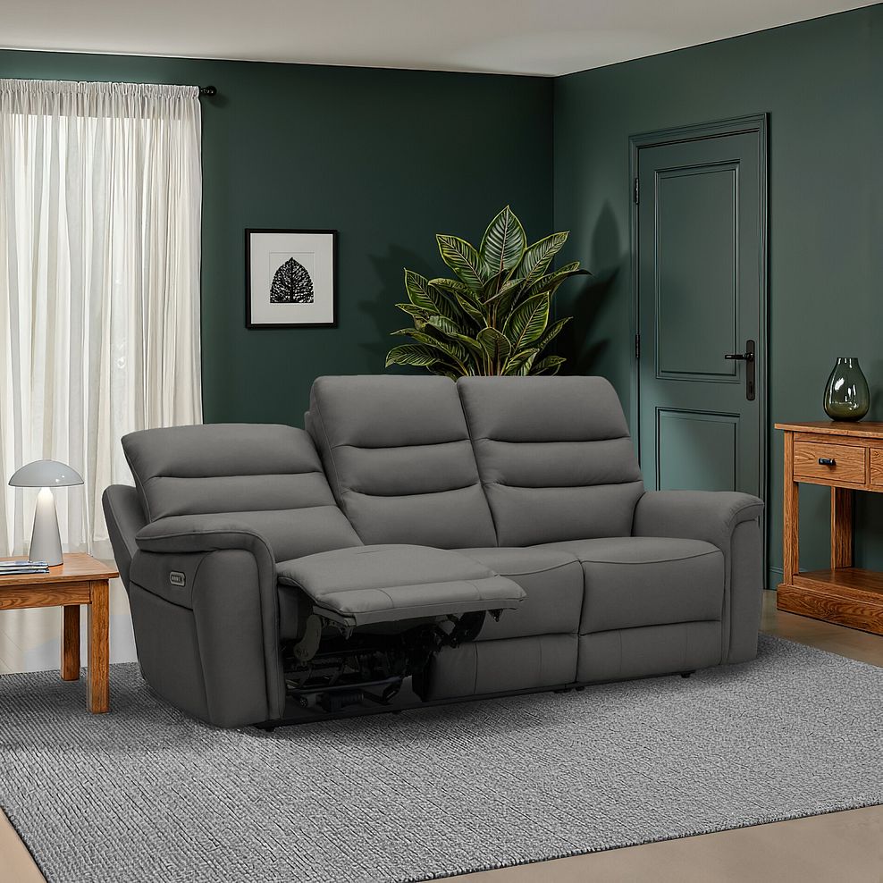 Jarrod 2 Seater Power Recliner with Adjustable Power Headrest and Lumbar Support in Elephant Grey Leather 1