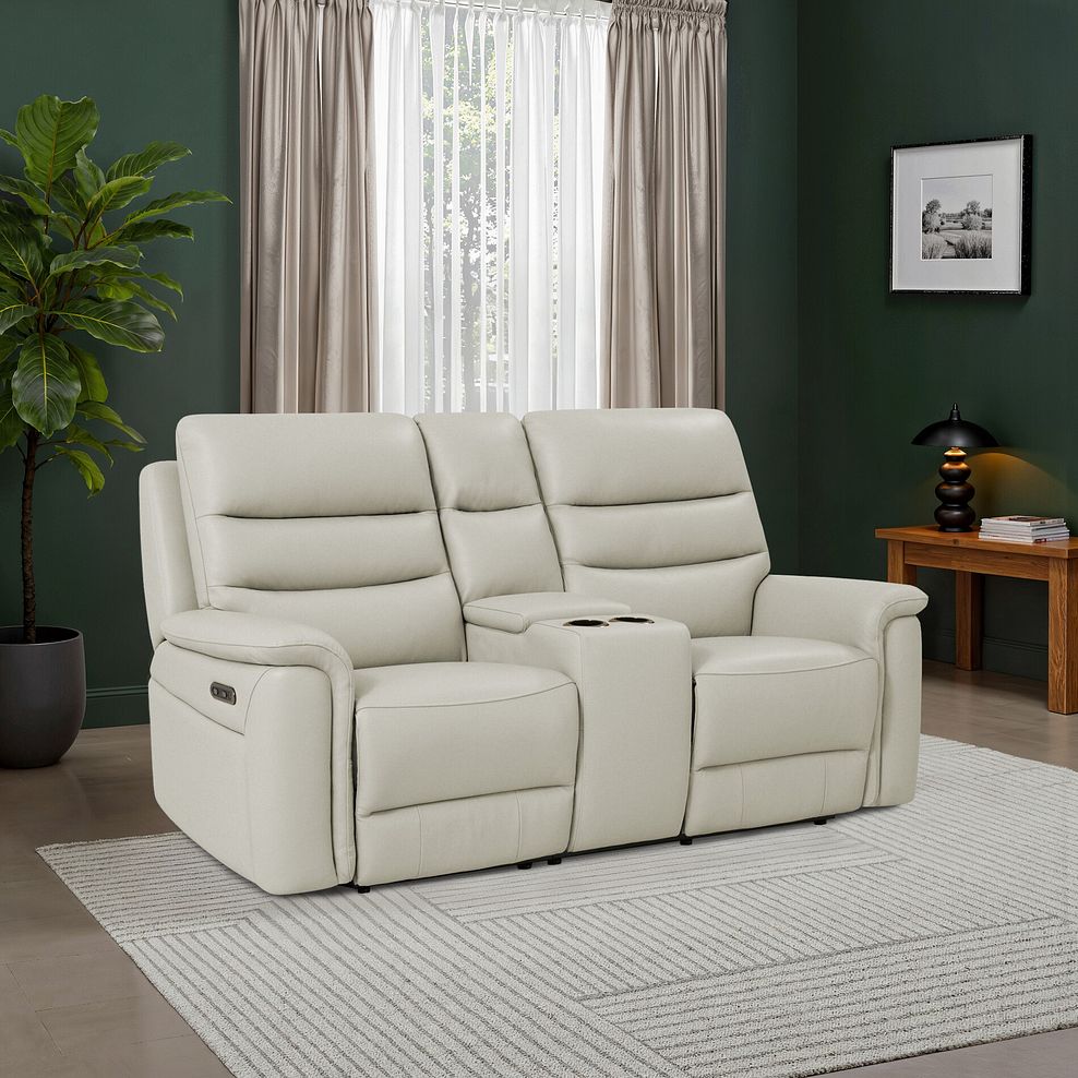 Jarrod 2 Seater Power Recliner with Console in Bone China Leather 1