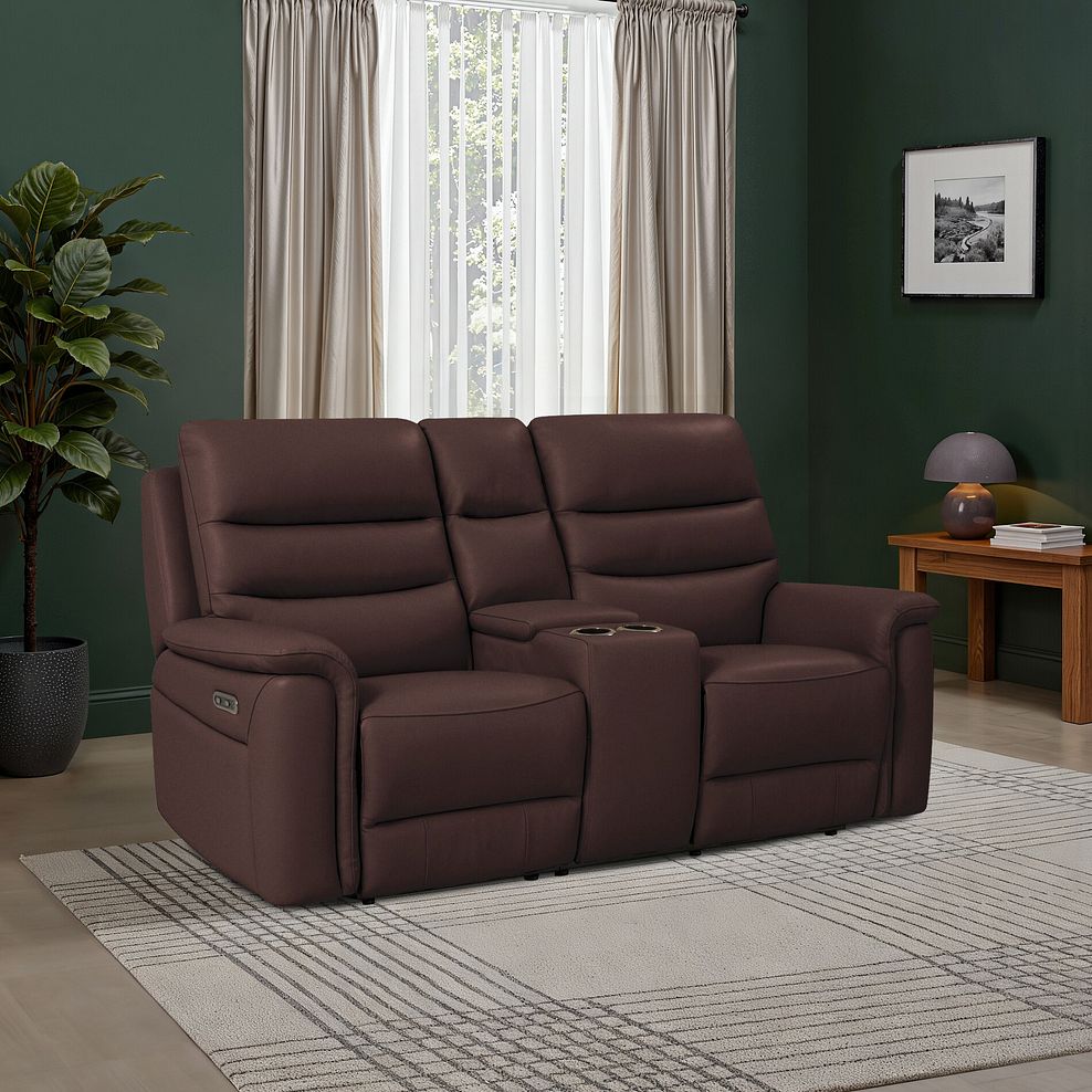 Jarrod 2 Seater Power Recliner with Console in Chestnut Leather 1