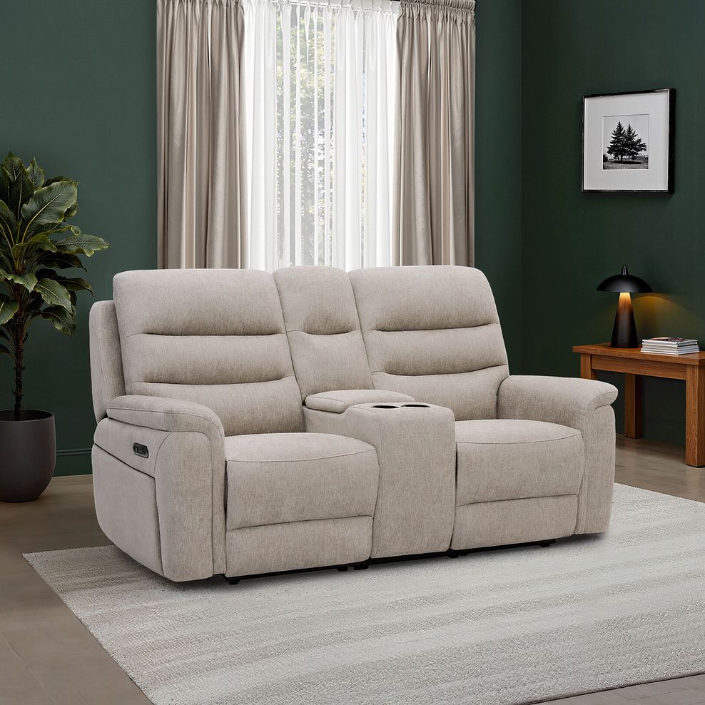 Jarrod 2 Seater Power Recliner with Console in Darwin Mink Fabric 1