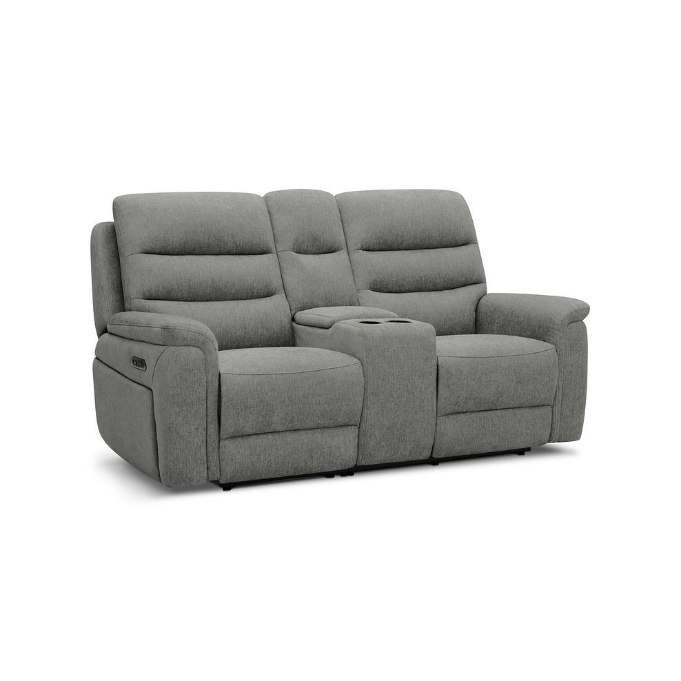 Jarrod 2 Seater Power Recliner with Console in Darwin Mushroom Fabric 1