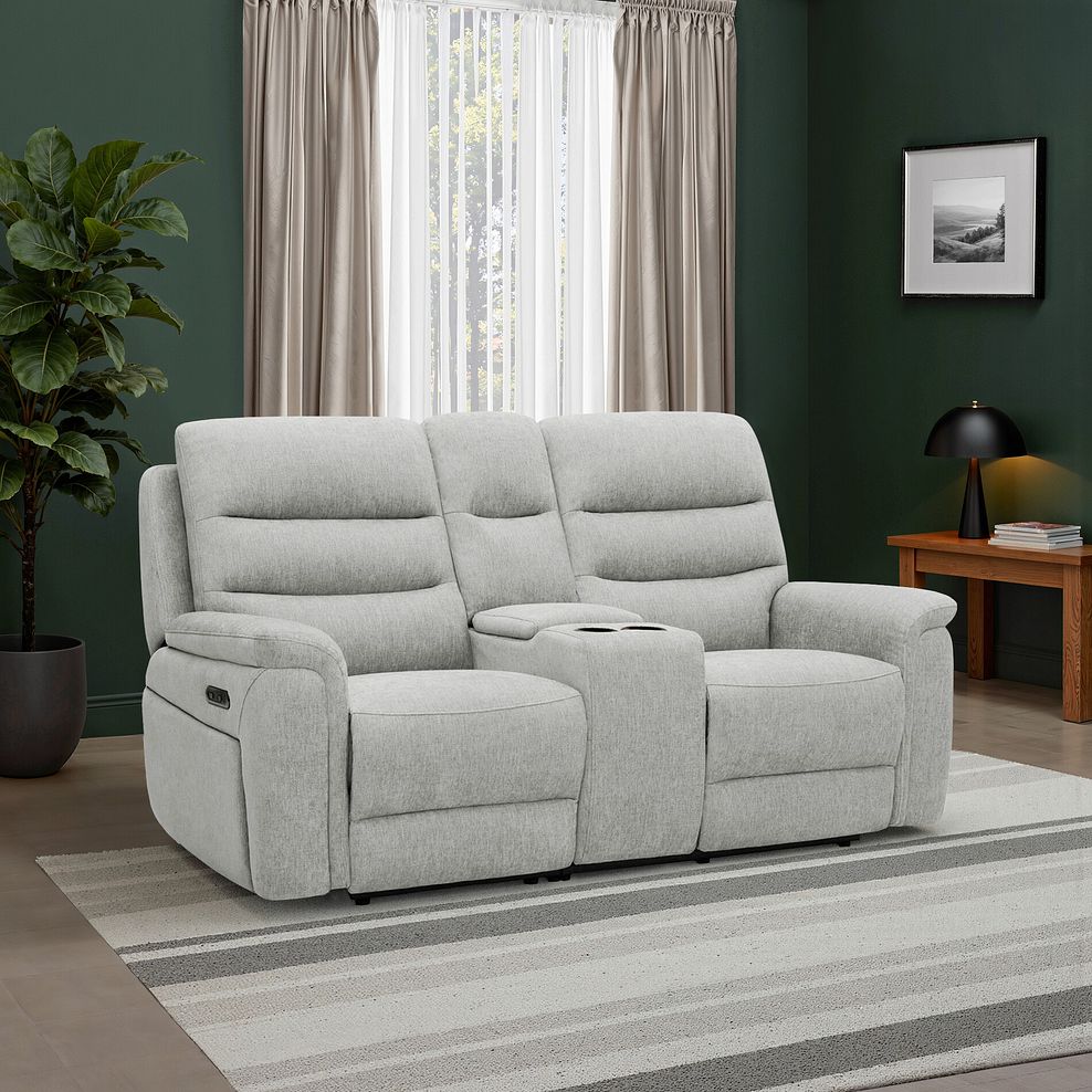 Jarrod 2 Seater Power Recliner with Console in Darwin Silver Fabric 1