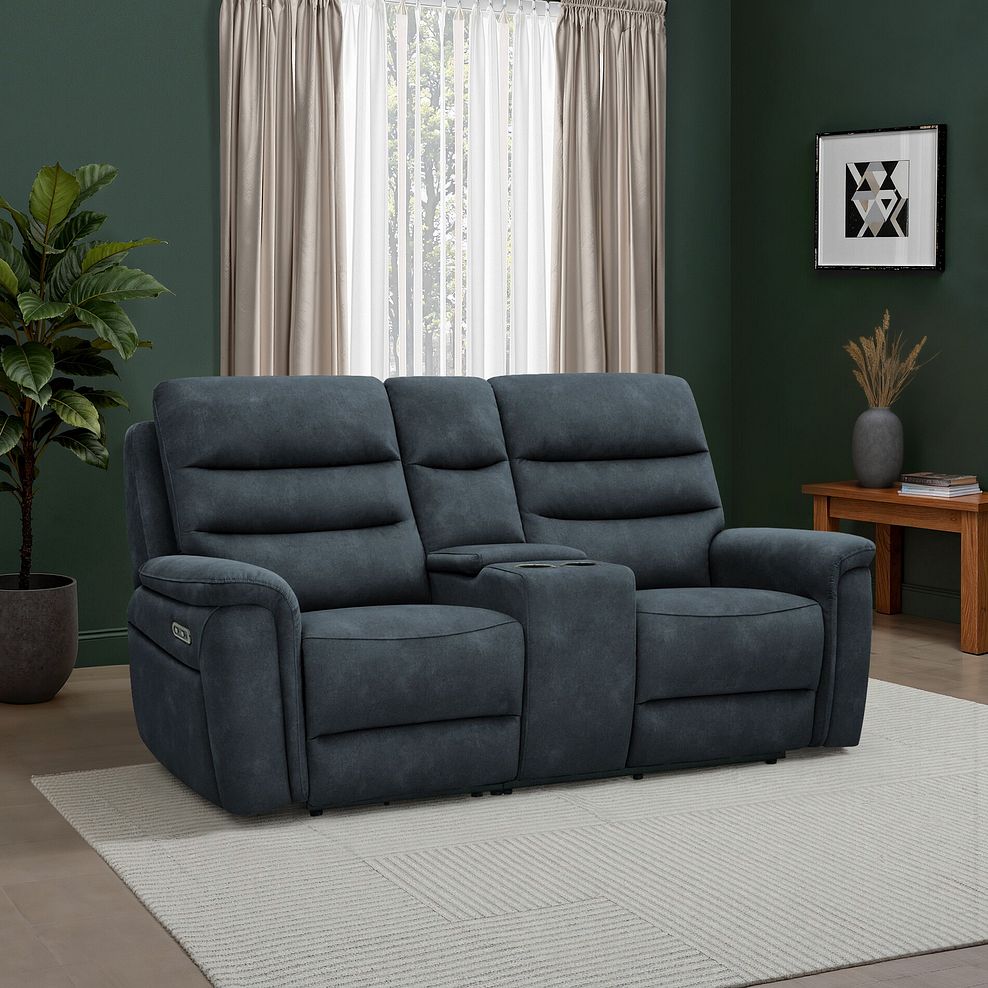 Jarrod 2 Seater Power Recliner with Console in Dexter Shadow Fabric 1