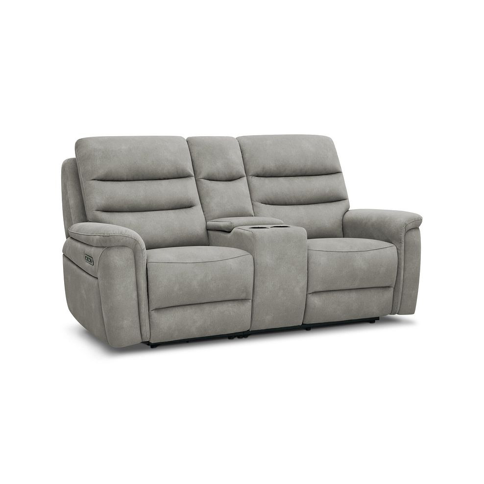 Jarrod 2 Seater Power Recliner with Console in Dexter Stone Fabric 1