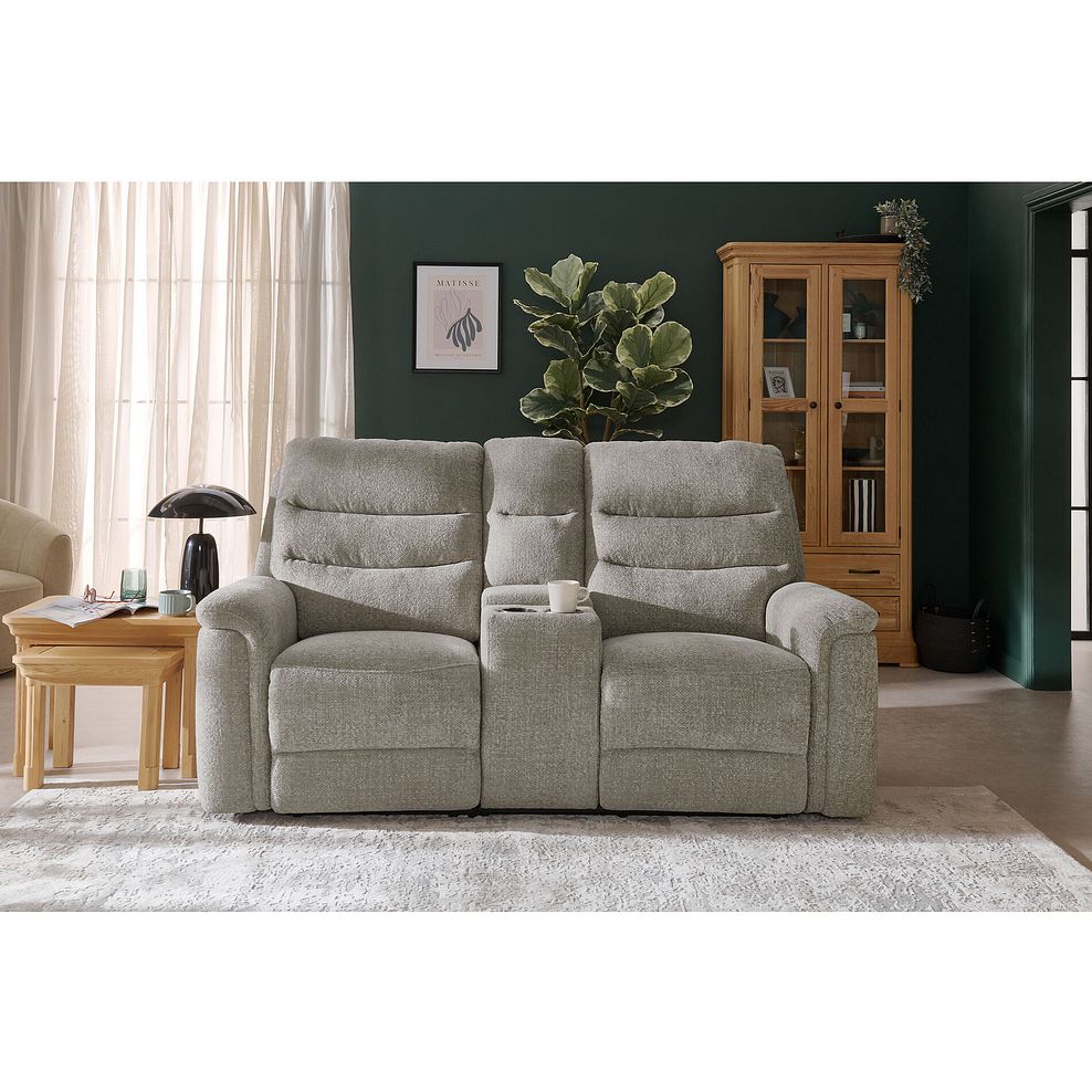 Jarrod 2 Seater Power Recliner with Console in Hopsack Linen 1