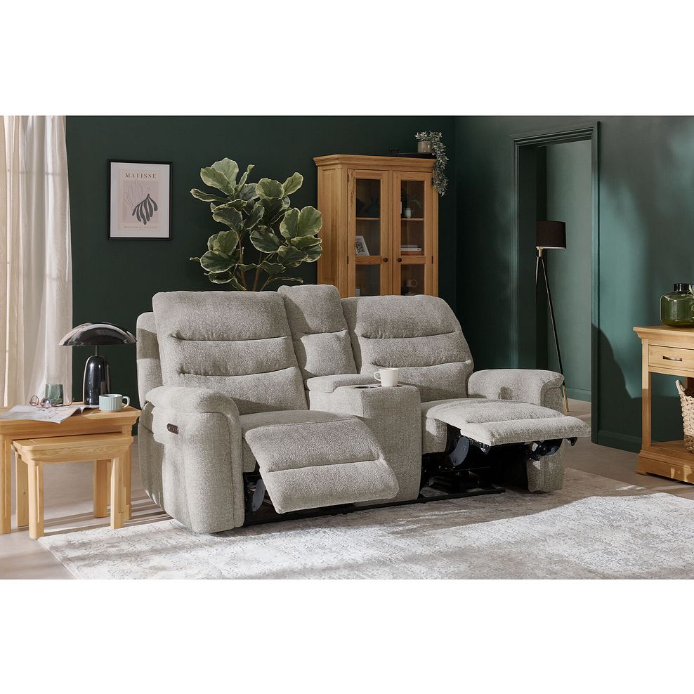 Jarrod 2 Seater Power Recliner with Console in Hopsack Linen 3
