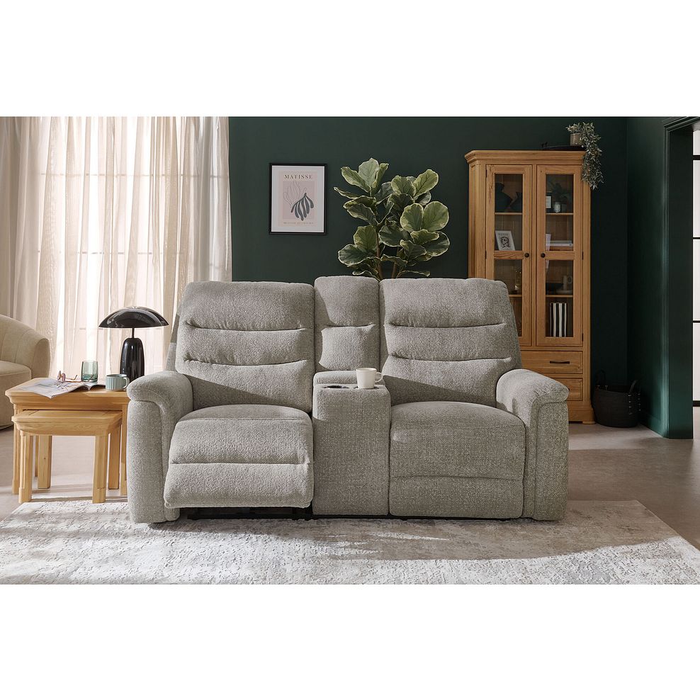 Jarrod 2 Seater Power Recliner with Console in Hopsack Linen 2