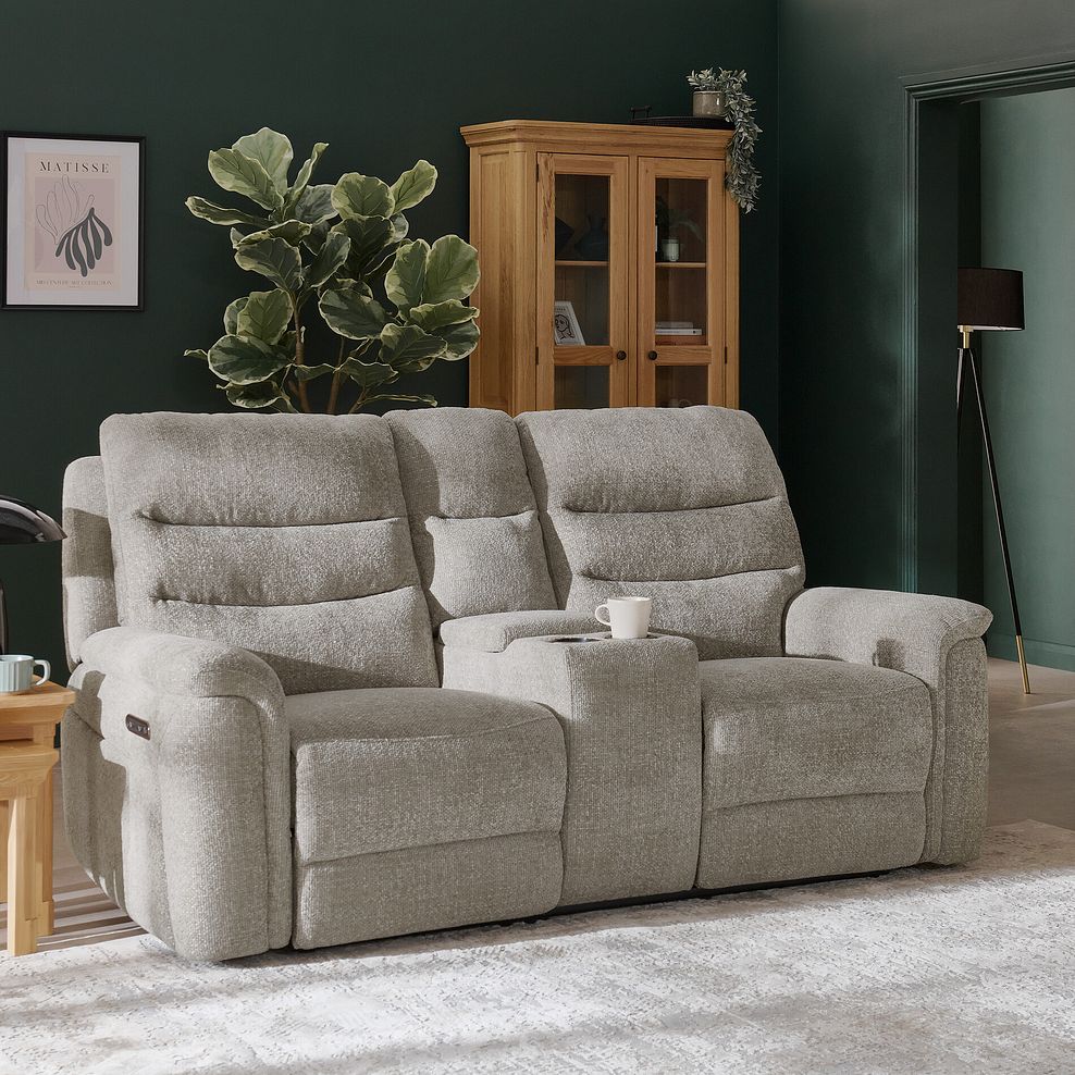 Jarrod 2 Seater Power Recliner with Console in Hopsack Linen 3