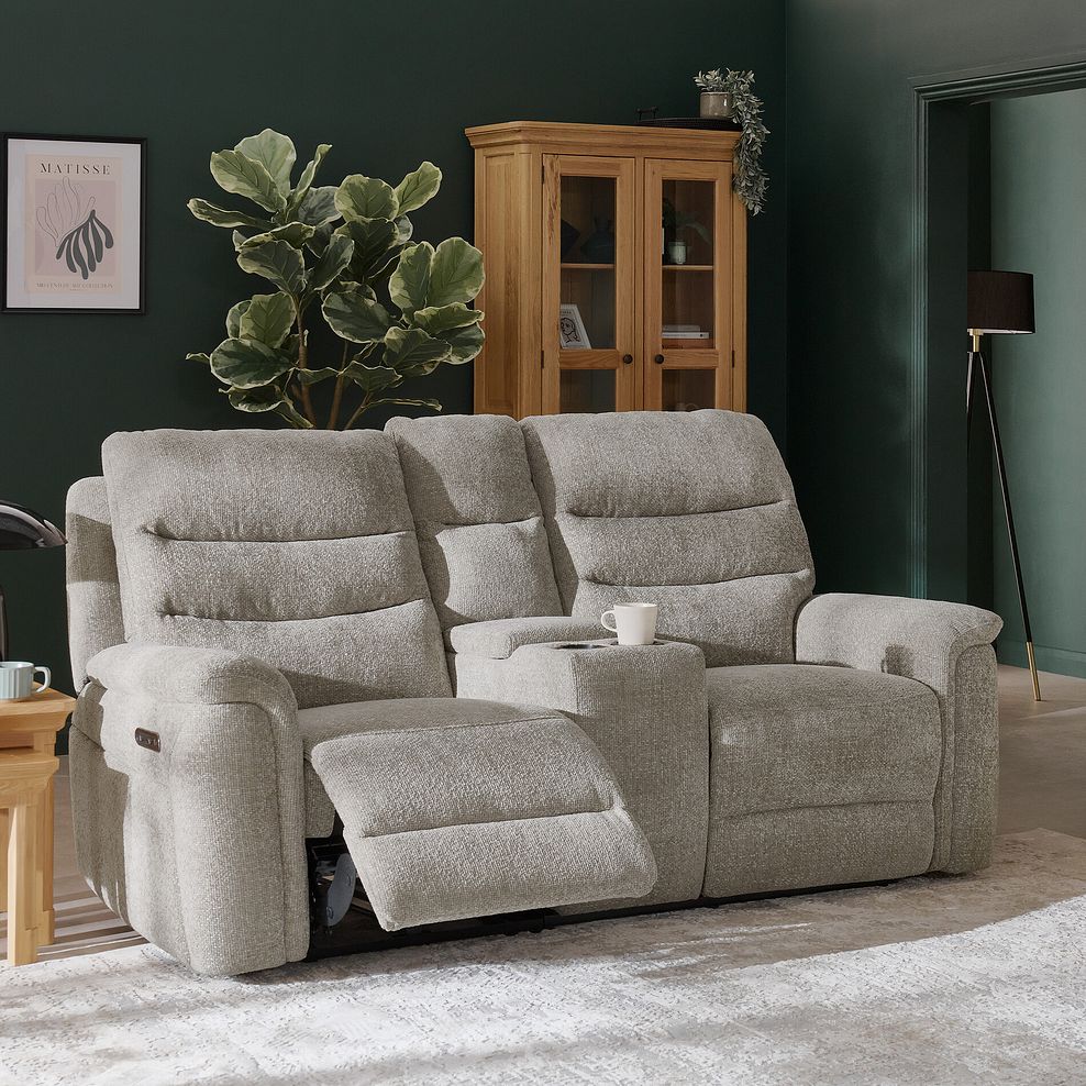 Jarrod 2 Seater Power Recliner with Console in Hopsack Linen 1