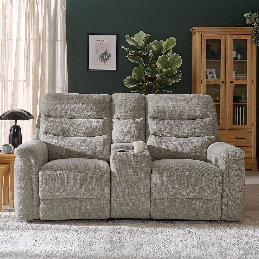 Jarrod 2 Seater Power Recliner with Console in Hopsack Linen 5