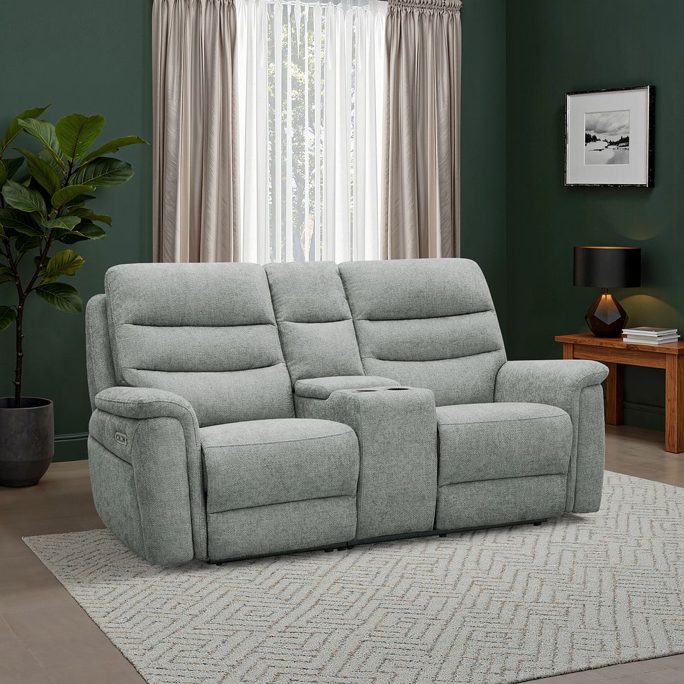 Jarrod 2 Seater Power Recliner with Console in Hopsack Platinum Fabric 1