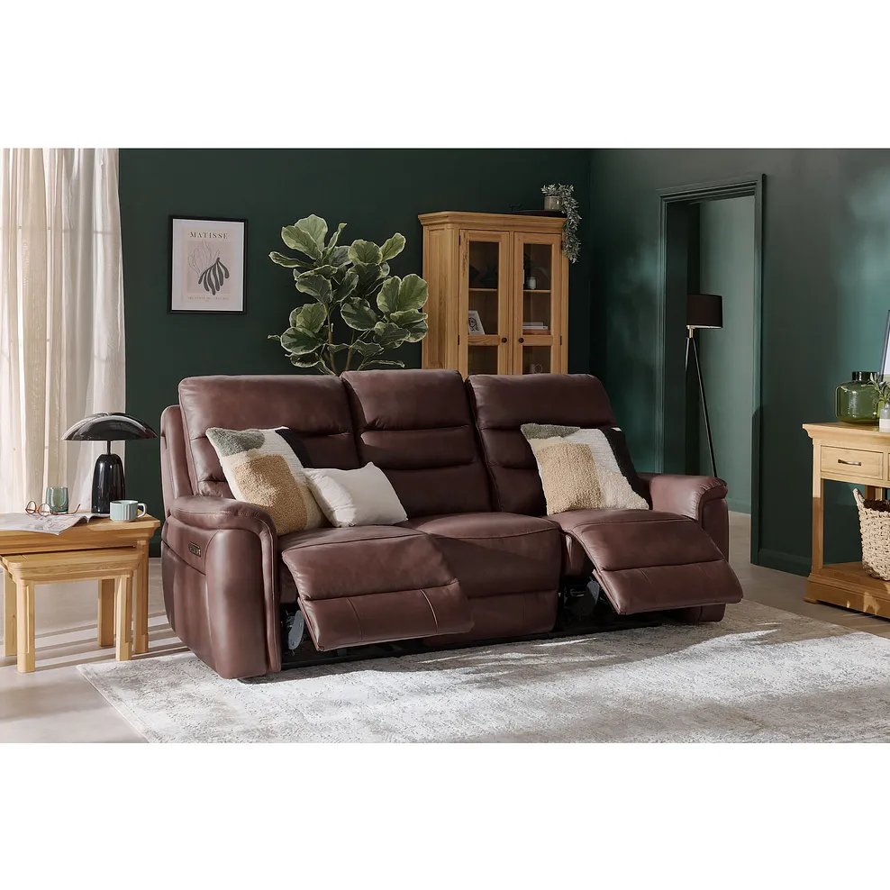 Jarrod 3 Seater Electric Recliner in Chestnut Leather 2