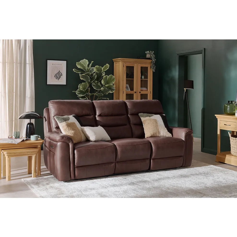 Jarrod 3 Seater Electric Recliner in Chestnut Leather 1