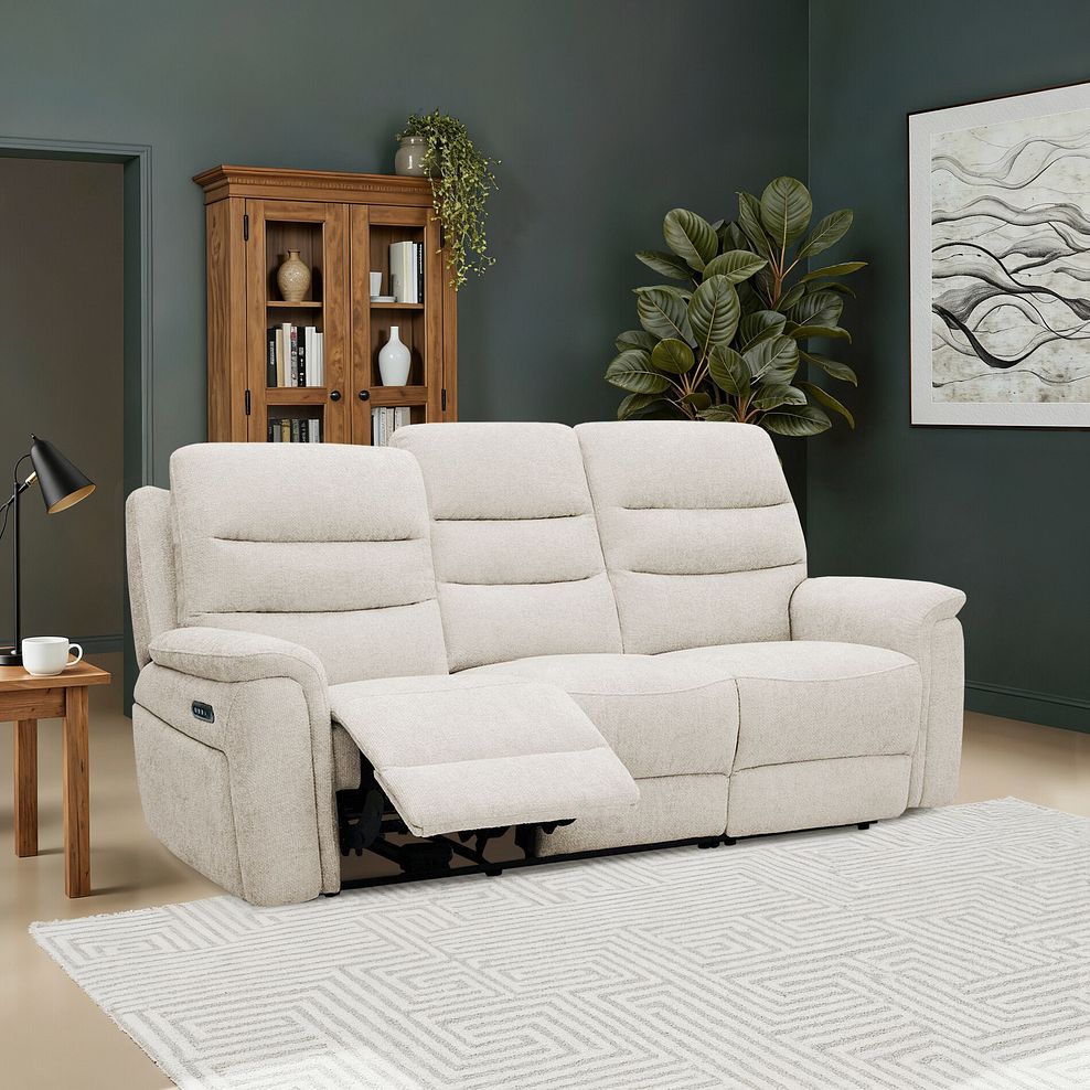 Jarrod 3 Seater Electric Recliner in Hopsack Natural Fabric 1