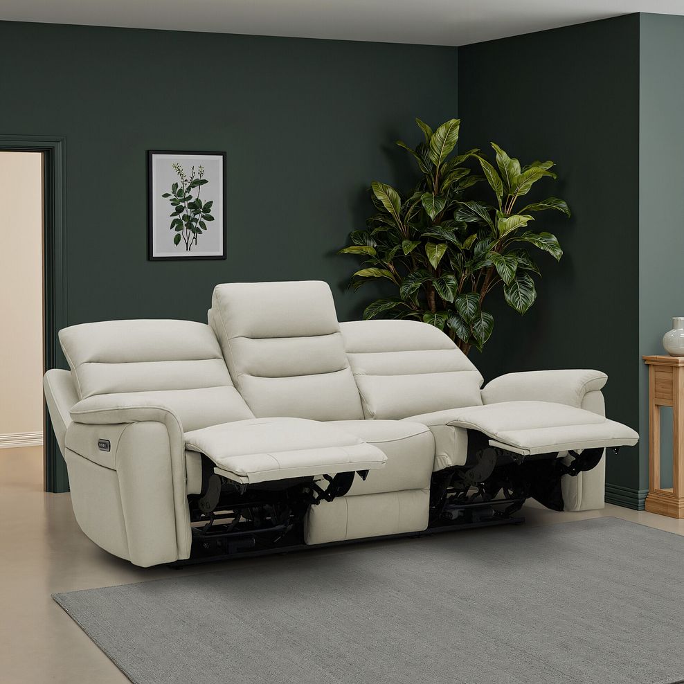 Jarrod 3 Seater Power Recliner with Adjustable Power Headrest and Lumbar Support in Bone China Leather 1