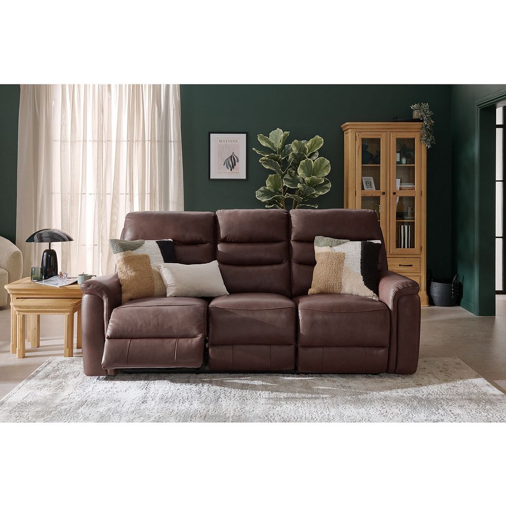 Jarrod 3 Seater Power Recliner with Adjustable Power Headrest and Lumbar Support in Chestnut Leather 3