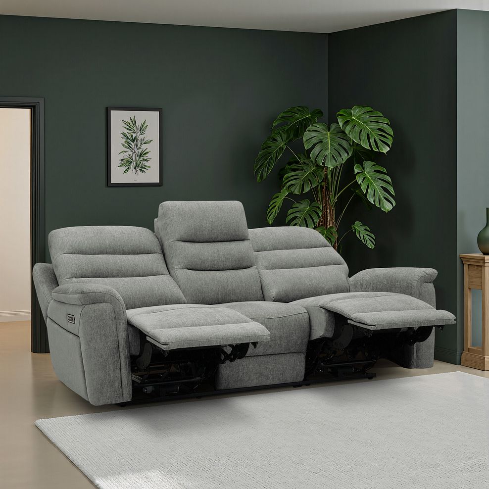 Jarrod 3 Seater Power Recliner with Adjustable Power Headrest and Lumbar Support in Darwin Mushroom Fabric 1