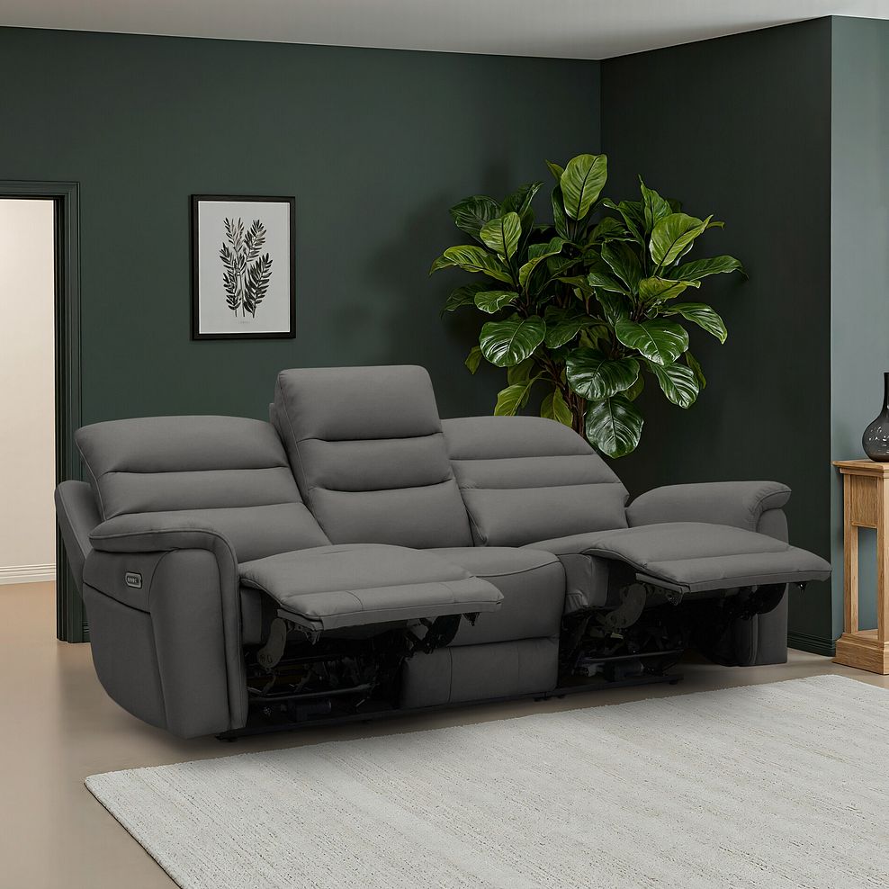 Jarrod 3 Seater Power Recliner with Adjustable Power Headrest and Lumbar Support in Elephant Grey Leather 1
