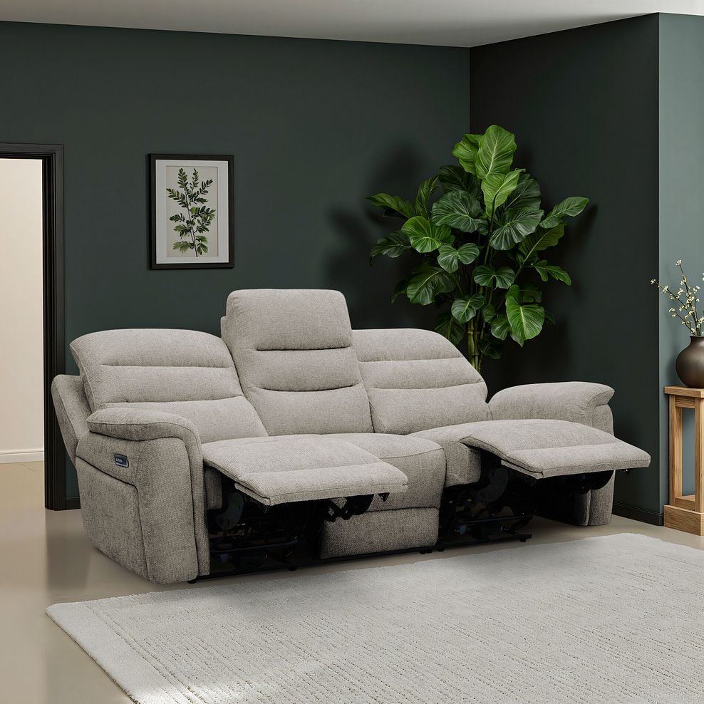 Jarrod 3 Seater Power Recliner with Adjustable Power Headrest and Lumbar Support in Hopsack Linen Fabric 1
