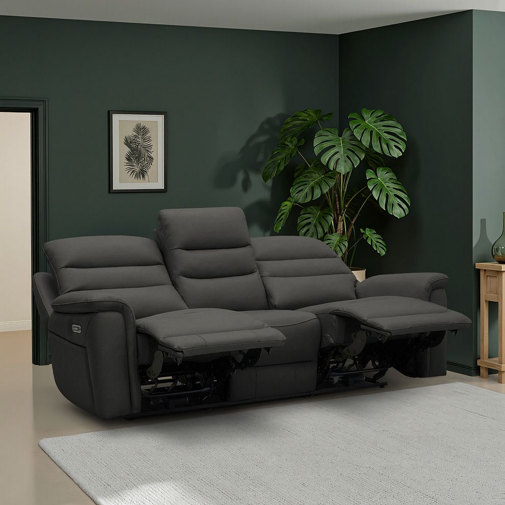 Jarrod 3 Seater Power Recliner with Adjustable Power Headrest and Lumbar Support in Storm Leather 1