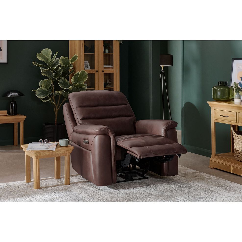 Jarrod Power Recliner Armchair with Adjustable Power Headrest and Lumbar Support in Chestnut Leather 3
