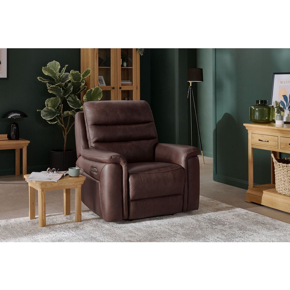 Jarrod Power Recliner Armchair with Adjustable Power Headrest and Lumbar Support in Chestnut Leather 2