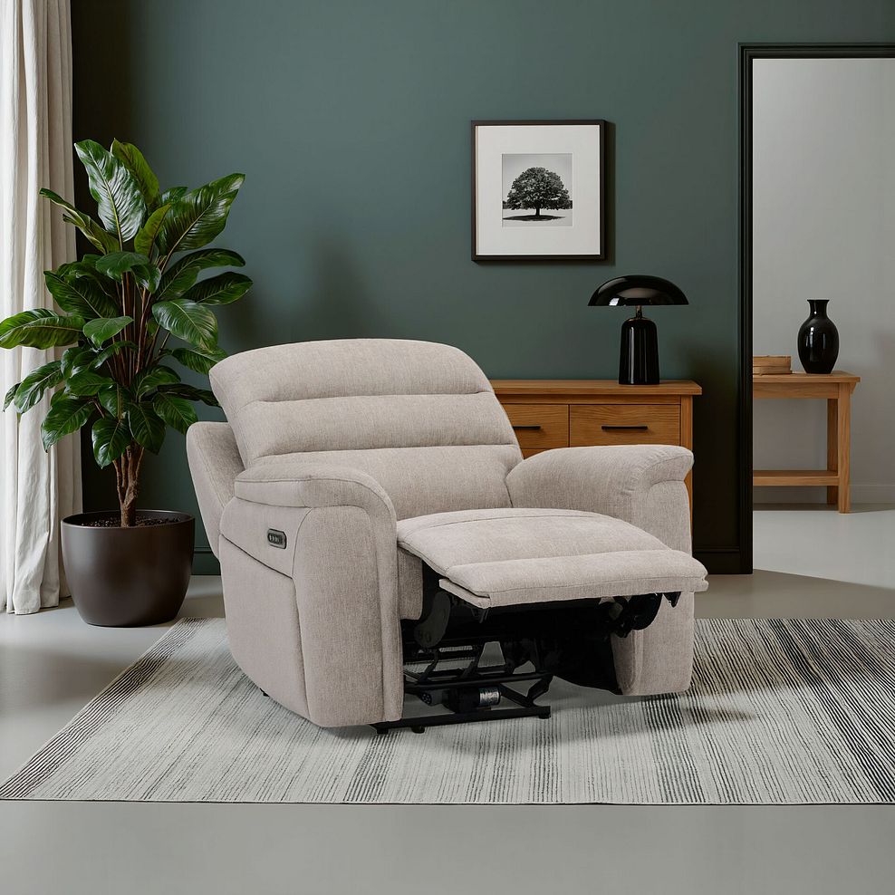 Jarrod Power Recliner Armchair with Adjustable Power Headrest and Lumbar Support in Darwin Mink Fabric 1