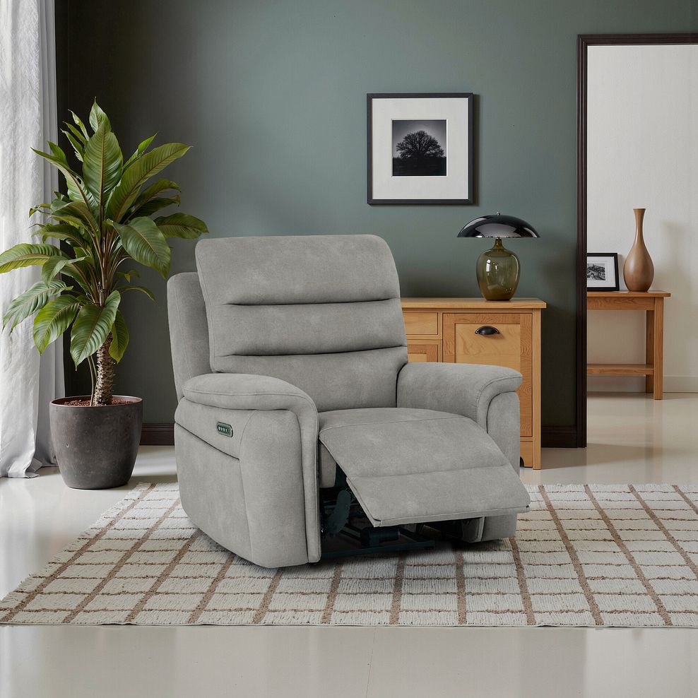 Jarrod Power Recliner Armchair with Adjustable Power Headrest and Lumbar Support in Dexter Stone Fabric 1