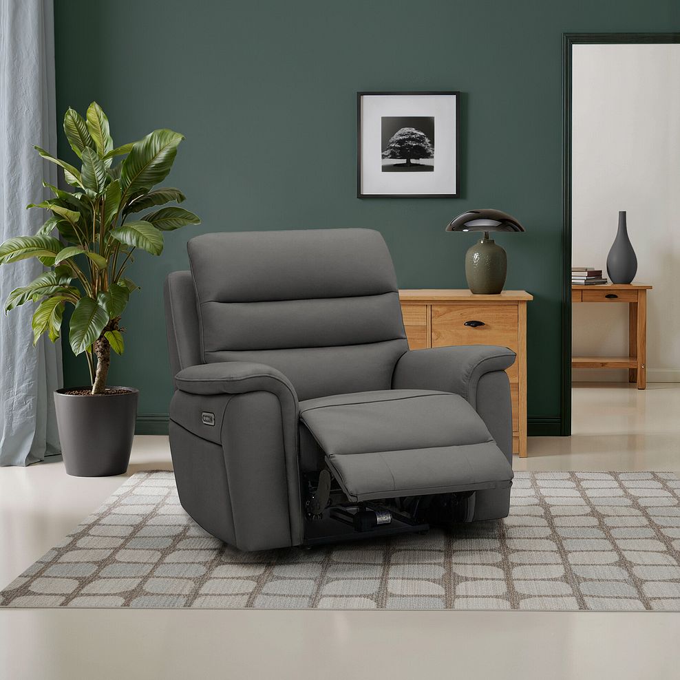 Jarrod Power Recliner Armchair with Adjustable Power Headrest and Lumbar Support in Elephant Grey Leather 1