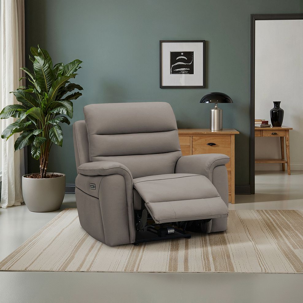 Jarrod Power Recliner Armchair with Adjustable Power Headrest and Lumbar Support in Oyster Leather 1