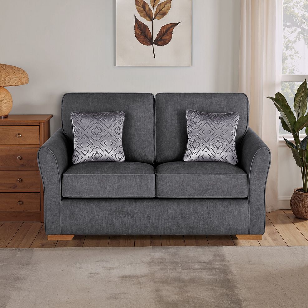 Jasmine 2 Seater Sofa Bed with Deluxe Mattress in Campo Pewter with Khalifa Steel Scatters 1