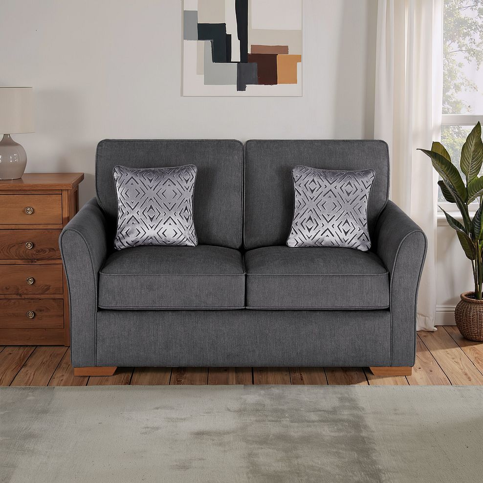 Jasmine 2 Seater Sofa Bed with Standard Mattress in Campo Pewter with Khalifa Steel Scatters 1