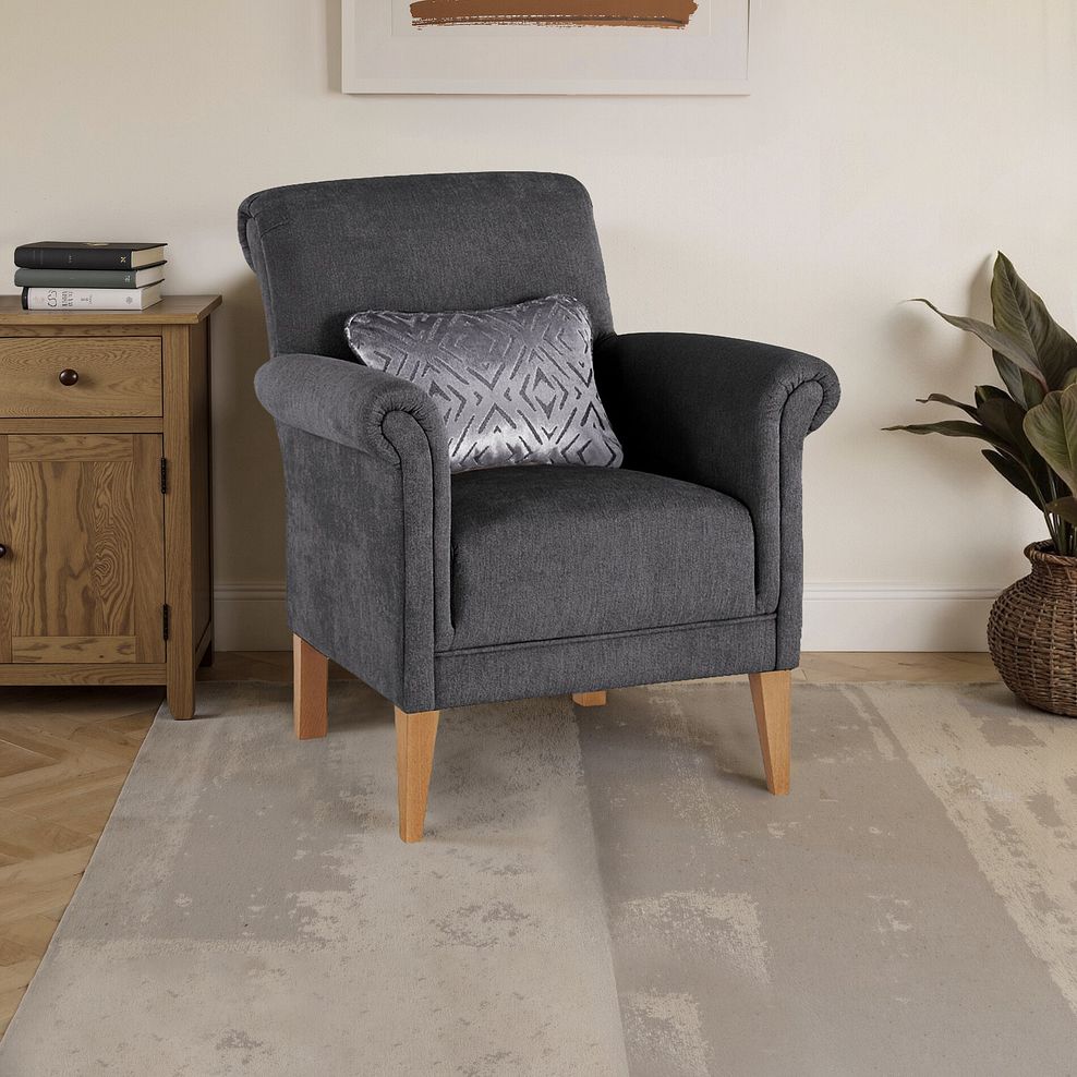 Jasmine Accent Chair in Campo Pewter with Khalifa Steel Bolster 10