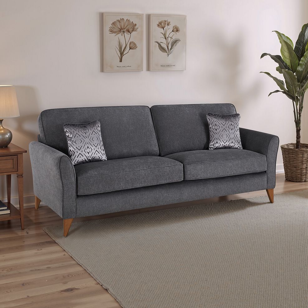 Jasmine 4 Seater Sofa in Campo Fabric - Pewter with Khalifa Steel Scatters 1