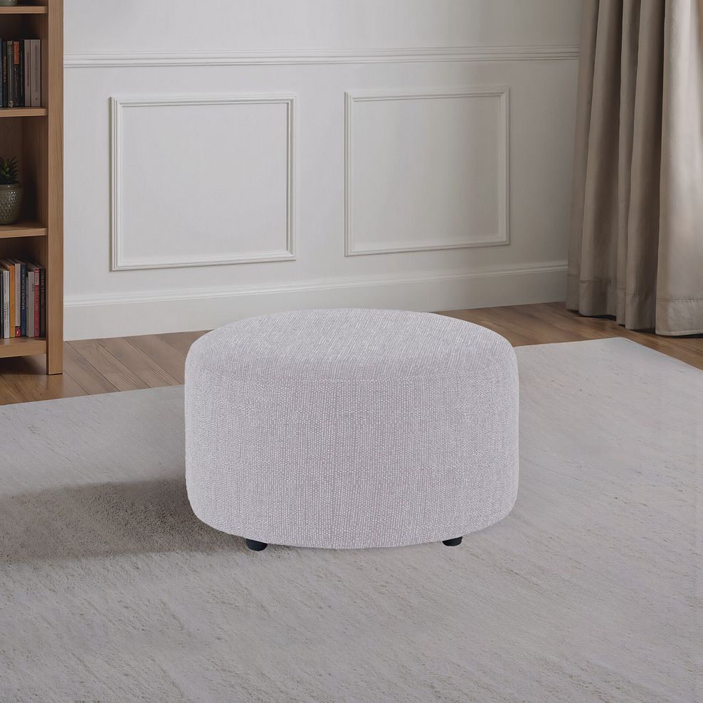 Jasmine Round Footstool in Cosmo Silver Fabric 1
