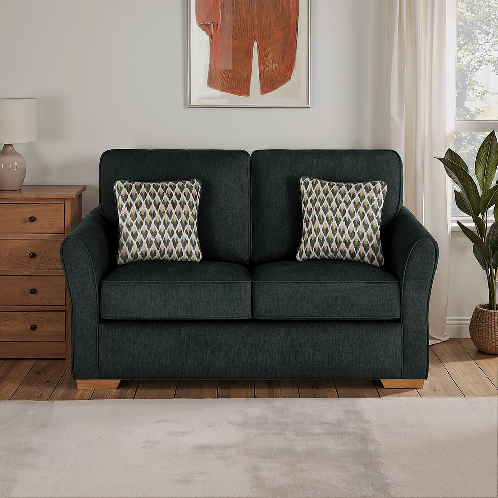 Jasmine 2 Seater Sofa Bed with Deluxe Mattress in Orkney Forest with Newton Forest Scatters 1