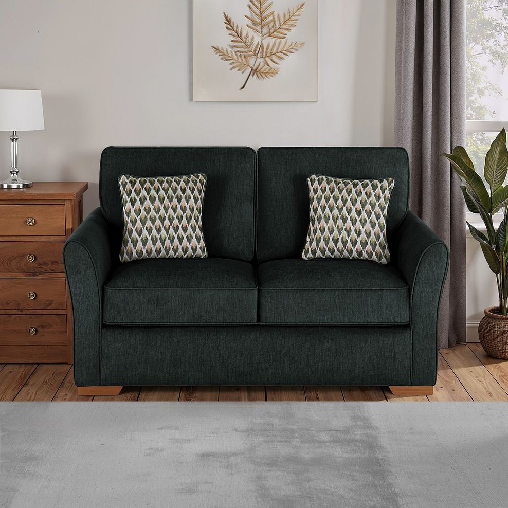Jasmine 2 Seater Sofa Bed with Standard Mattress in Orkney Forest with Newton Forest Scatters 1