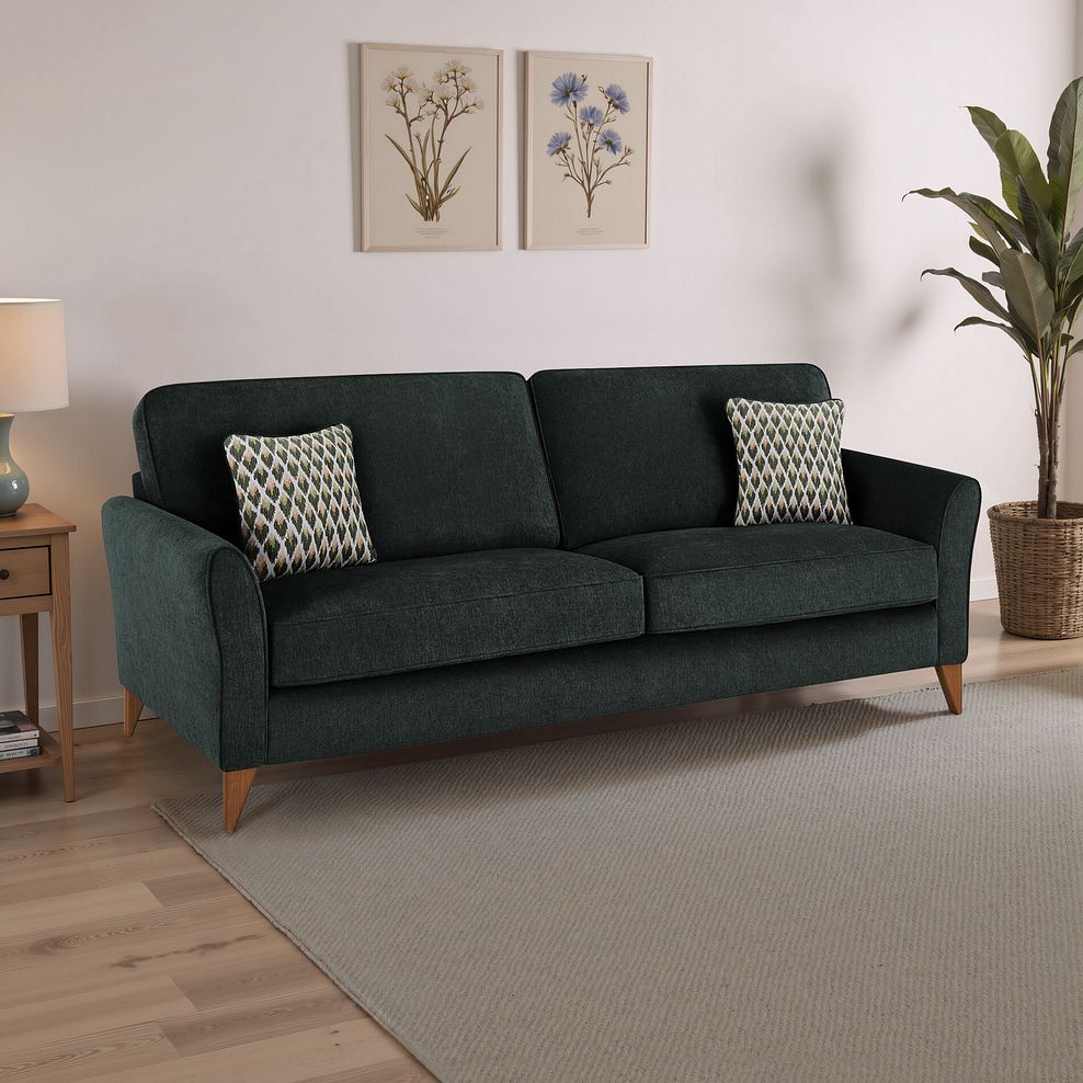 Jasmine 4 Seater Sofa in Orkney Fabric - Forest with Newton Forest Scatters 1