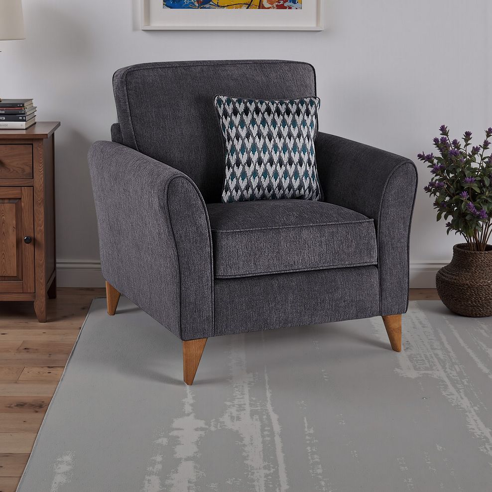 Jasmine Armchair in Orkney Fabric - Graphite with Newton Ocean Scatters 1