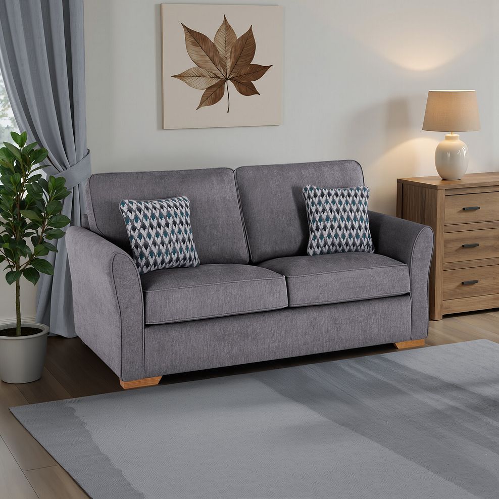 Jasmine 3 Seater Sofa Bed with Deluxe Mattress in Orkney Grey with Newton Ocean Scatters 1