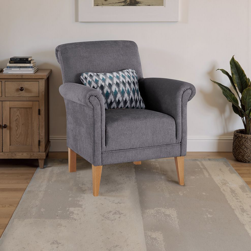Jasmine Accent Chair in Orkney Grey with Newton Ocean Bolster 1