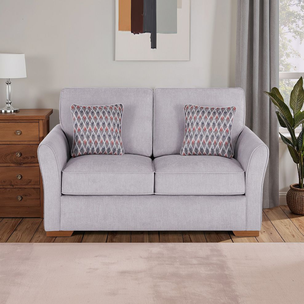 Jasmine 2 Seater Sofa Bed with Standard Mattress in Orkney Natural with Newton Coral Scatters 1