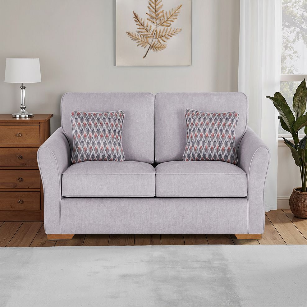 Jasmine 2 Seater Sofa Bed with Deluxe Mattress in Orkney Natural with Newton Coral Scatters 1