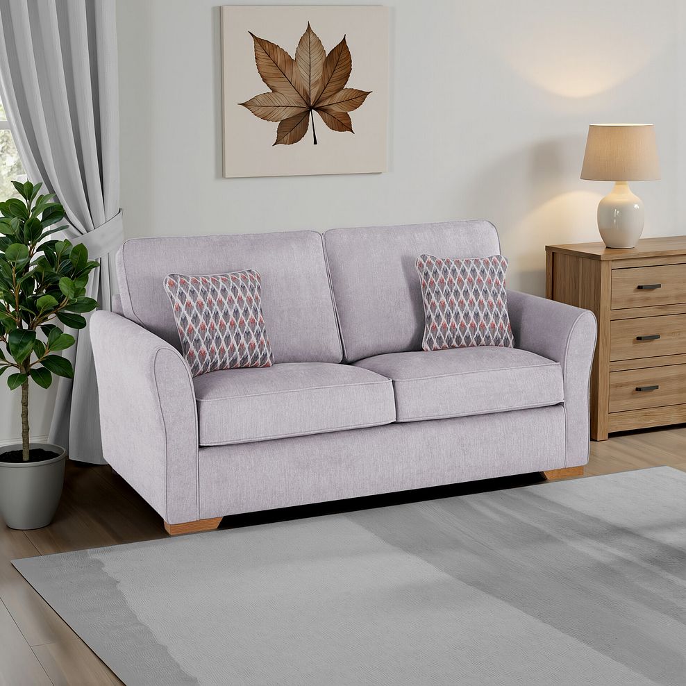 Jasmine 3 Seater Sofa Bed with Deluxe Mattress in Orkney Natural with Newton Coral Scatters 1